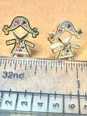 Gold-Tone Multi-Stone Girl Stud Earrings - Kids Accessories